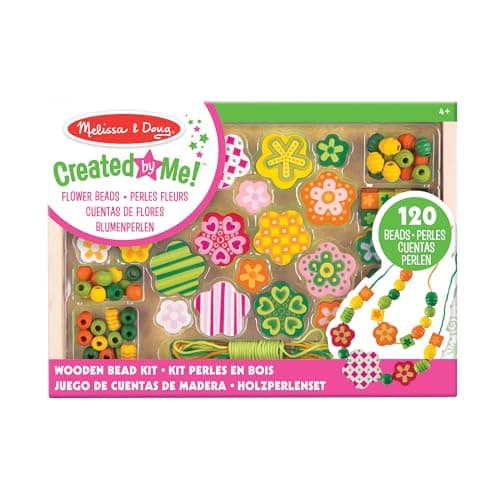 Image of Melissa & Doug Flower Power Craft Bead Set Wooden Beads for Jewellery Making Kit Arts and Crafts for Kids Age 5 Friendship Bracelet Making Kit for Girls or Boys 4 Year Old Girl Gifts