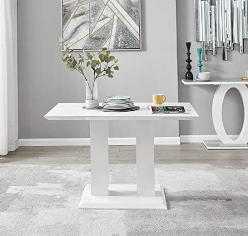 Image of Furniturebox UK Imperia Modern White High Gloss Dining Table And 4 Lorenzo Chrome Leather Dining Chairs Set (Dining Table (Only)