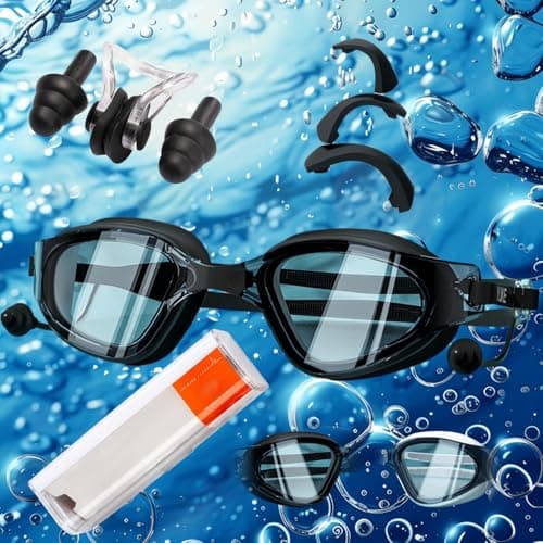 Image of HSTWODE Optical Swimming Goggles with Optical Corrective Lenses | Diopters: -0 to -6.0 | Anti-Fog | Anti-Fog UV Protection | Super Fit | Includes Stable Box (Dark Night, -3.0)