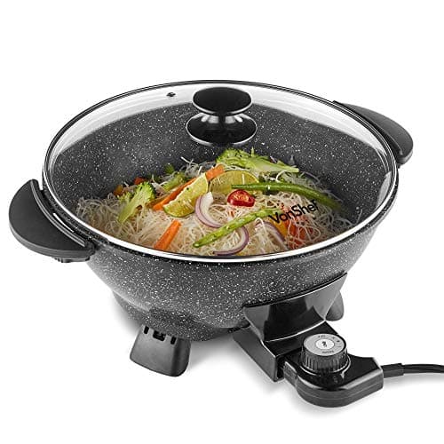 Image of VonShef Electric Wok Non-Stick – 5L Electric Pan with Lid, Multicooker Skillet, 4 Adjustable Temperature Controls up to 230°C, Cool Touch Handles & Detachable Power Cord – 1400W