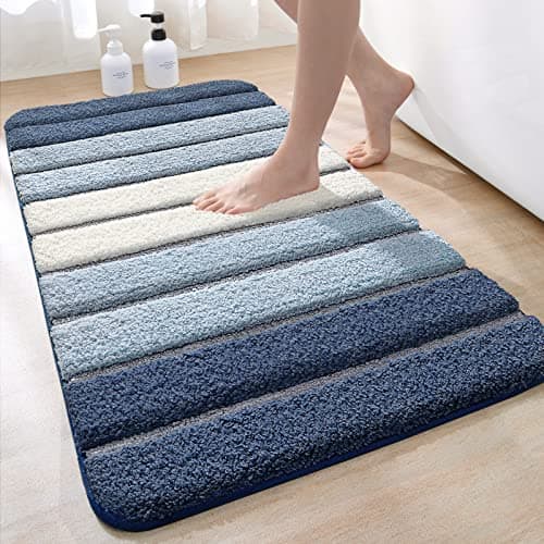 Image of DEXI Bath Mat 60 x 90 cm, Extra Soft Absorbent Microfiber, Non-Slip Washable Rugs for Shower Floor, Bathmat Bathroom Accessories Decor, Blue