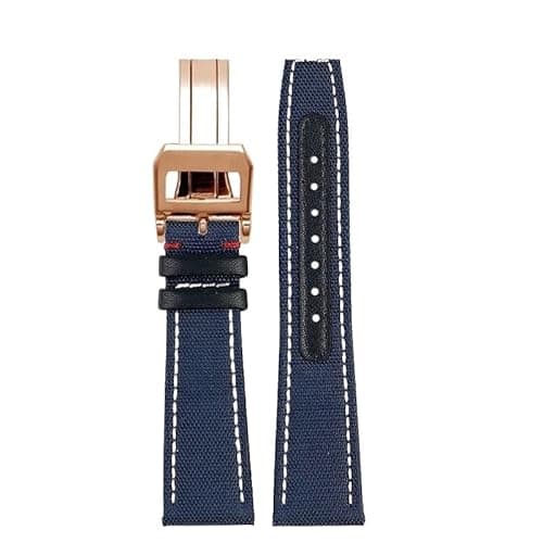 Image of Blue gray Nylon Fabric leather watch strap Compatible With IWC PILOT Mark 18 Portugal 20MM 21MM 22MM men wrist belt steel buckle bracelet(Blue W RG folding,20mm)