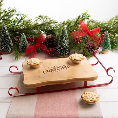 Image of Wooden Serving Platters Festive Santa Sleigh Serving Board Platter for Appetizers, Dessert, Christmas Serving Tray Decorative Holiday Charcuterie Boards for Bread Salad Cheese Kitchen Decoration