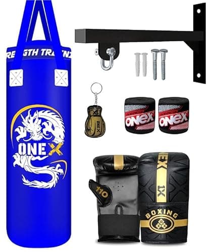 Image of Heavy Punch Bag Boxing Training, Filled 3ft Heavy Duty set, Wall Bracket Punching Gloves, Kickboxing MMA Grappling Muay Thai Karate BJJ, Adult Home Gym Fitness (BLUE, 3FT)