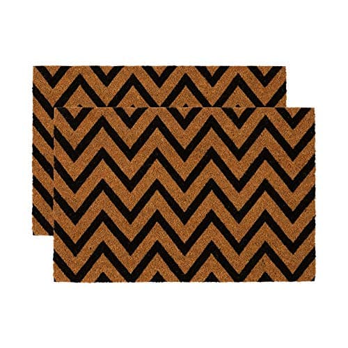 Image of Nicola Spring Coir Door Mat - 60 x 40cm - Zig Zag - Pack of 2 - Decorative Indoor Front Door Floor Mat Entry Dirt Trapper Rug Outdoor Boot Scraper Non Slip Backing Doormat