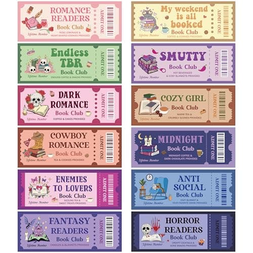 Image of Laffact 120Pcs Funny Book Club Ticket Bookmark, Cowboy Romance Reading Tracker, Dark Romance Horror Anti Social Fantasy Readers Accessories Supplies Bookish Gifts Page Clip for Women Men Book Lover