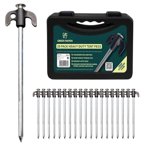 Image of Green Haven 20 Pack Heavy Duty Tent Pegs - Durable Galvanised Steel Ground Stakes Rust-Resistant Tent Pegs Metal Heavy Duty for Camping, Gazebos, Hiking & Outdoor