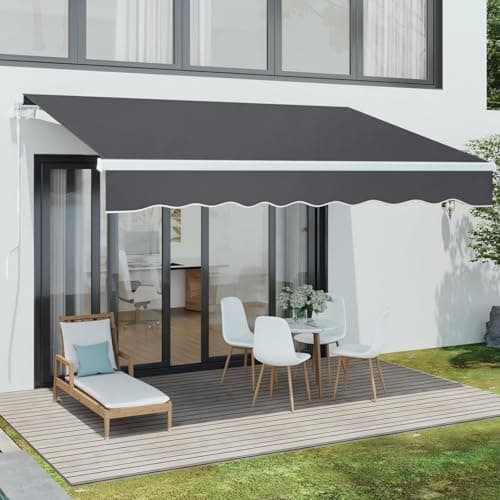 Image of Dripex Awning Retractable Manual Awnings for Patio Garden, 3 x 2.5m Anti-UV and Waterproof Canopy Outdoor Sun Shade with Fittings & Hand Crank for Balcony - Grey