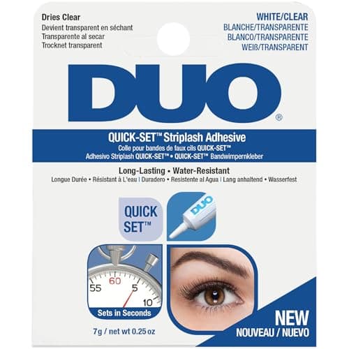 Image of DUO Quick-Set Striplash Adhesive | Strong Eyelash Glue with Lightweight Formula | Professional Lash Glue for Eyelash Extensions, Cluster Lashes, & Individual Eyelashes | White/Clear, 0.25 Ounces