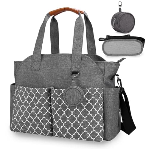 Image of comeder Baby Changing Bag Nappy Changing Bags Large Capacity Waterproof Tote Diaper Bag with Pacifier Holder and Insulated Pockets for Mum and Dad, Messenger Handbag 40x29cm