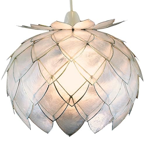 Image of Capiz Shell Artichoke in Silver Ceiling Pendant Lampshade 25cm Dia' with ES/BC Shade Ring