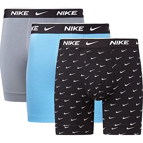 Image of Nike Underwear Men's Essential Boxer Briefs 3-Pack – Supportive fit, Stretch material, High wearing comfort, Swoosh Print/Grey/Uni. Blue, L