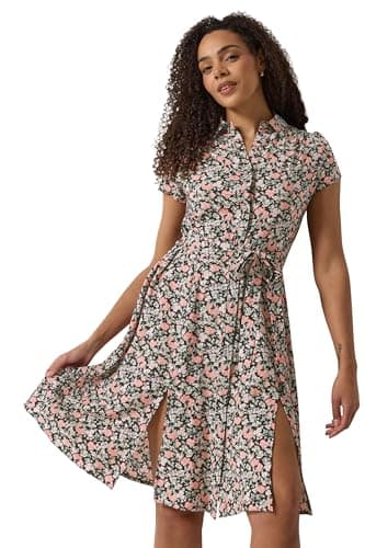 Image of M&Co & Pink Floral Tie Waist Shirt Dress - Women's