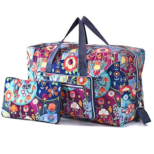 Image of Arxus Large Foldable Duffel Tote Carry on Weekend Overnight Travel Bag Over Luggage with Shoulder Strap (Flowers)