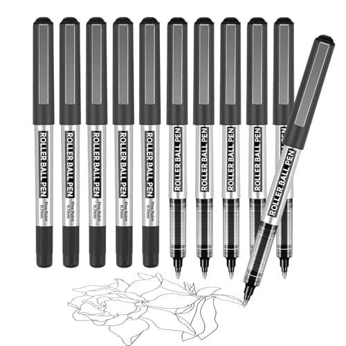 Image of Rollerball Pen, 10 Pack Black Gel Pens 0.7 mm Fine Point Liquid Ink, Quick-Drying Ballpoint Pen for Writing, Journaling, Home Office Stationary Supplies