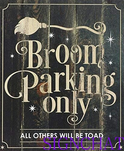 Image of Halloween Humerous MDF Sign Hanging Broom Parking Only Funny Metal Sign 8x12 inch