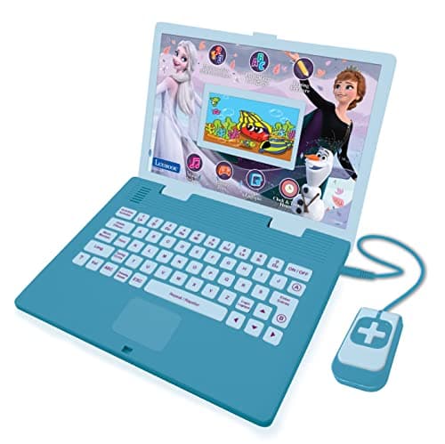 Image of LEXIBOOK, Frozen, Educational and Bilingual Laptop French/English with Colour screen, Toy for Child Kid (Boys & Girls), 130 Activities, Learn Play Games and Music, Blue/Purple, JC798FZi1