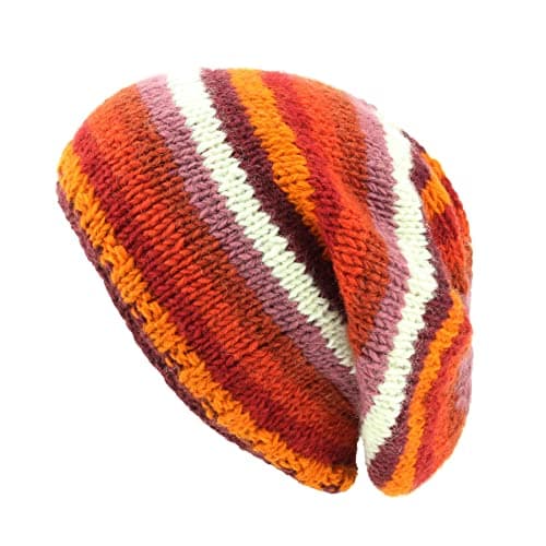 Image of LOUDelephant Hand Knitted Baggy Slouch Beanie Hat - Stripe Rust