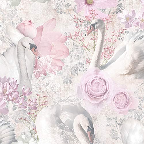Image of Holden Decor Fantasia Glitter Swans Pink Wallpaper 90700 - Floral Cygnets Birds