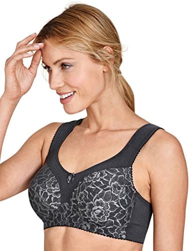 Image of Miss Mary of Sweden Queen Non-Wired Bra – Full Cup Extra Support, Stretch Lace & Padded Straps for Comfort 46C Dark Grey