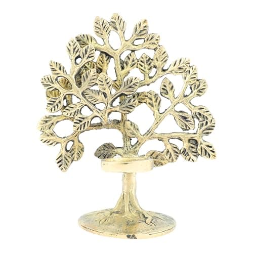Image of Decorative Brass Metal Tree of Life Candle Holder and Decorative Kalpavriksha Tree Tealight Holder Best for Christmas Decorations New year Gifting Table Vastu Home Decor(Size:- 6 Inches)(Golden)