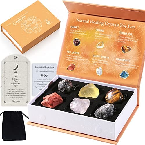 Image of Faivykyd Leo Birthday Crystals for Healing, Natural Spiritual Crystals with Horoscope Box, Zodiac Birthstone Crystal Set, Healing Crystal for Beginners Women Men Friends