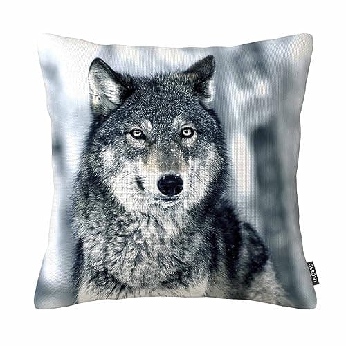 Image of Animal Series Winter forest Wolf Decorative Throw Pillow Case Cushion Cover 18"X 18" Inch Cotton Linen