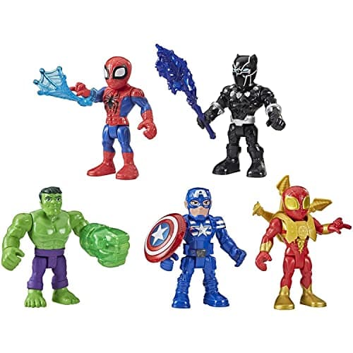 Image of Playskool Heroes Marvel Super Hero Adventures 12.5-cm Action Figure 5-Pack, Includes Captain America, Spider-Man, 5 Accessories, Ages 3 and Up
