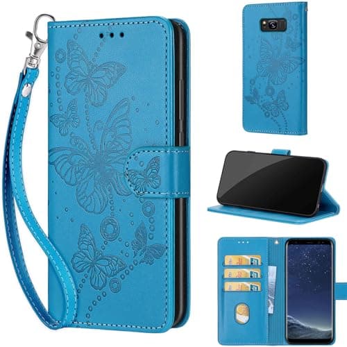 Image of for Samsung Galaxy S8 Case, Embossed Premium PU Leather Folio Flip Notebook Wallet Cover Compatible with Samsung Galaxy S8 Phone Case [Magnet Closure][Kickstand][Card Slots], Blue Butterfly