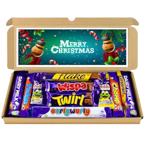 Image of Christmas Selection Box Chocolate Hamper | Letter Box Gift | 10 Fullsize Dairy Milk Chocolate bars | Ideal Secret Santa Gifts For Women, Men & Kids (Merry Christmas)