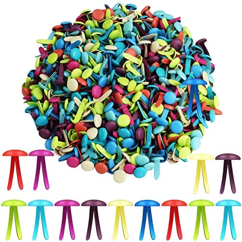 Image of Hotop 500 Pieces Paper Fasteners Brads Round Fasteners with White Paper Box for Art Crafting School Project Decorative Scrapbooking DIY Supplies (Multicolored,0.24 x 0.47 Inch)