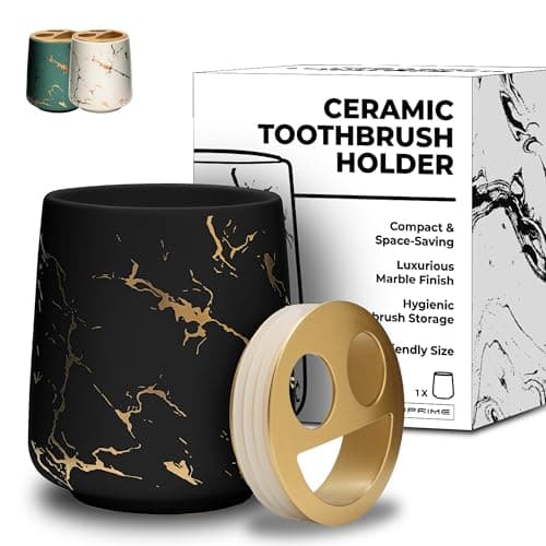 Image of JJ PRIME - Ceramic Toothbrush Holder | Marble Look Electric Toothbrush Holder | Bathroom Accessory Toothbrush And Toothpaste Holder- Makeup Brush Holder (Black Toothbrush Holder)