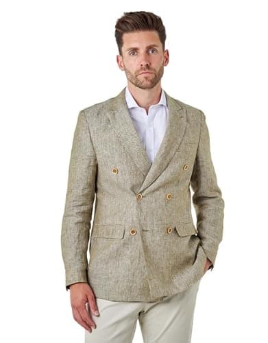 Image of Xposed Tailored Fit Sage Green Linen Double Breasted Blazer [BLZ-DB-Lewis-Green, UK/US 40 EU 50]