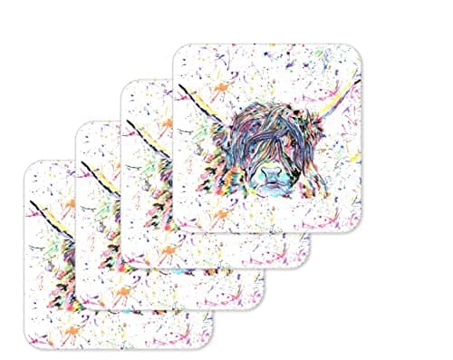 Image of Coaster Highland Cow Scottish Farm Animals Coasters Watercolour Art Gift Work Office Dining Tea coffee (4)