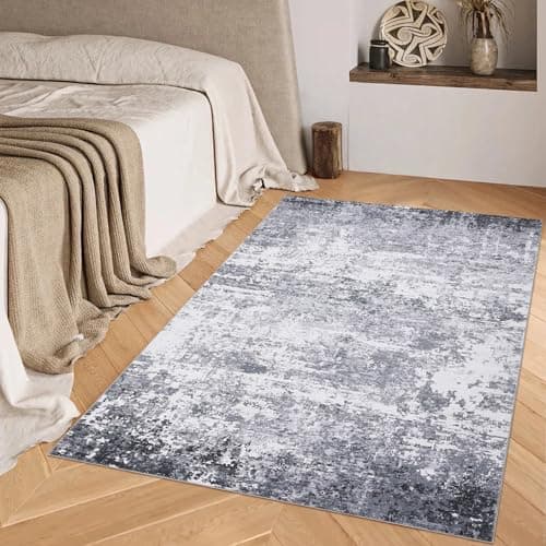 Image of CAROMIO Modern Abstract Rug 80 x 150cm for Entryway, Machine Washable Door Mat, Low Pile Foldable Carpet, Non-Slip Indoor Floor Mat for Kitchen Office Area Decor, Grey