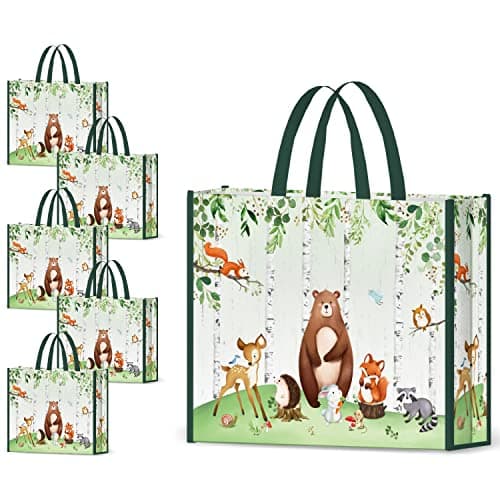 Image of NymphFable 5 Pack Foldable Tote Bags - 17.7 * 15 * 5 inches Party & Reusable Candy Goodie Washable Grocery Animal Pattern Treat Shopping Bags