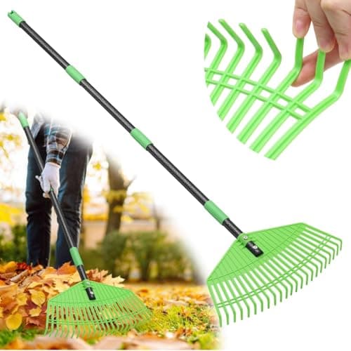 Image of Leaf Rake 23 Tine, Lightweight Garden Rake 127cm with Extra Wide 42cm Head, Plastic Lawn Rake for Leaves, Back Saving Ergonomic Gardening Tool for Seniors, Women, Adults