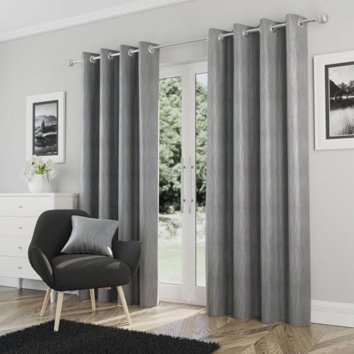 Image of Enhanced Living Goodwood Eyelet Silver Curtains for Bedroom with Subtle Wave Pattern - 90x90 inch (229x229 cm) - Noise Reducing Thermal Curtains for Bedroom - 2 x Curtain Panels