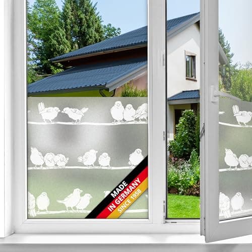 Image of d-c-fix window film privacy Filippa – 45cm x 1,5m – static vinyl films for glass windows with a cute bird pattern – self-adhesive, opaque, frosted, decorative for bathroom, home & kitchen