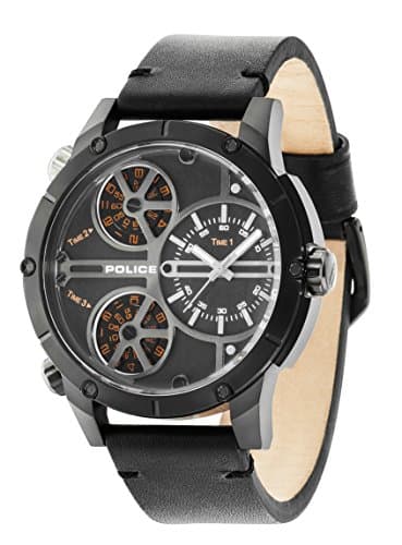 Image of Police Men's Quartz Watch with Black Dial Analogue Display and Black Leather Strap 14699JSB/02