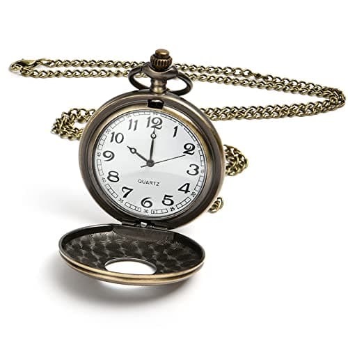 Image of Vicloon Modern Vintage Quartz Pocket Watch with Chain, Roman Numerals - Stylish for Birthday, Anniversary, Christmas, Father's Day (Bronze)