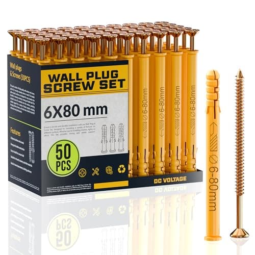 Image of 50 Pcs Screws And Yellow Wall Plugs Set, Anchor Bolts,Heavy Duty plug Sizes (6mm*80mm),Fasteners For Brick,Masonry,Plasterboard Fixings,Tv Bracket,Plaster