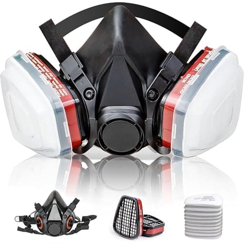 Image of LAMANICE Half Face Respirator with Filters, Respirator Mask for Organic Vapors, Chemicals, Sanding, Polishing, Woodworking, Machine Polishing, Epoxy Resin, Paint, Dust, Formaldehyde (Black)