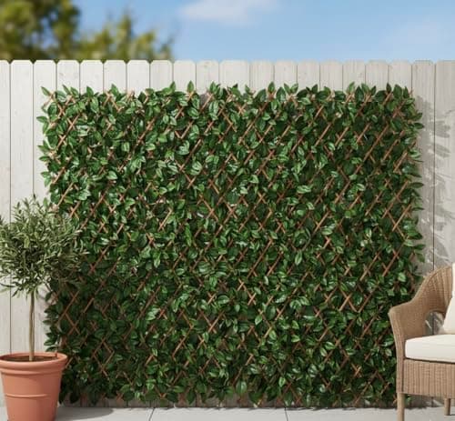Image of HAVENURA Artificial Maple Leaf Willow Extendable Trellis Plastic Hedge Garden Fence Screening Privacy. (Dark Green, 100x200cm) (Maple Leaf (1 Pack))