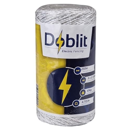 Image of DOBLIT Poly Wire Electric Fencing Conductor Wire 6 Strand 9 Strand Multi-Colour Paddock Electric Fencing Cattle Sheep Horse Pets Crop Protection Pest Deterrent (White 9-Strand 250m)