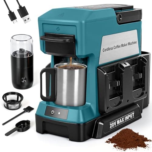 Image of LEZZYRUCK Cordless Coffee Maker for Makita 18V Battery (No Battery), Portable Drip Coffee Machine with Electric Coffee Grinder and Coffee Cup, for RV, Camping, Travel