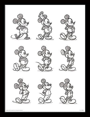 Image of Pyramid International Mickey Mouse (Sketched - Multi) 30cm x 40cm Framed, Collectors Print, One Size