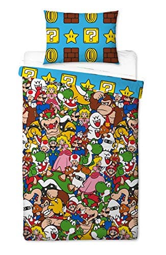 Image of Super Mario Gang Single Duvet Cover | Reversible Two Sided Official Mario Bedding Duvet Cover With Matching Pillow Case