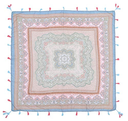 Image of Lina & Lily Multi-Patterns Flower Geometric Tribal Aztec Paisley Print Square Scarf Shawl with Tassels (C3)