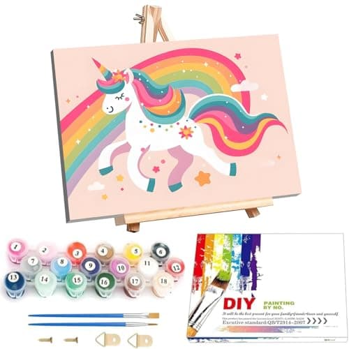 Image of Arttoplus Cartoon Paint by Numbers Kit for Children with Framed- Easy Paint by Numbers for Kids Ages 4-8-12 with Wooden Easel, Acrylic Oil Painting by Number Kid for Gift Home Decor(8x12 inch)